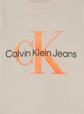 Felpa Calvin Klein Monogram Logo Beige Bambini