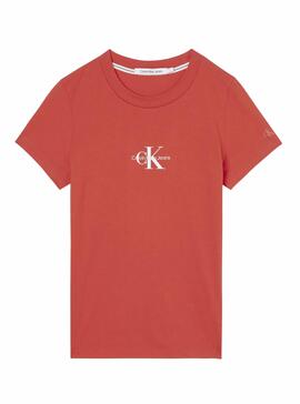 T-Shirt Calvin Klein Monogram Slim Rosso Donna