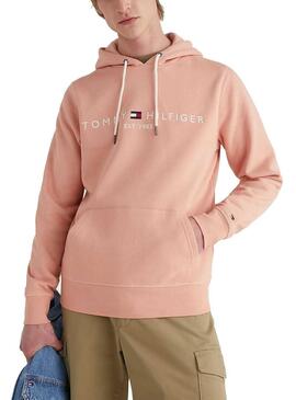 Felpa Tommy Hilfiger Logo Rosa per Uomo