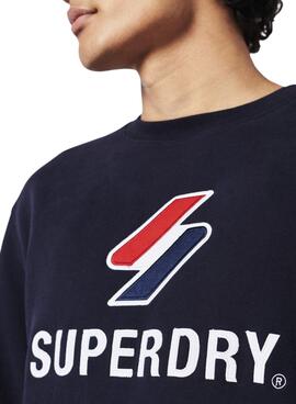 Felpa Superdry Code Stacked Blu Navy per Uomo