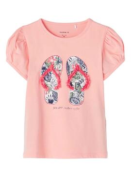 T-Shirt Name It Florida Flip flops Rosa per Bambina