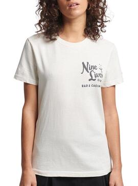 T-Shirt Superdry Vintage Lines Bianco per Donna