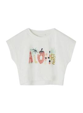 T-Shirt Name It Vilma Crop Aloha Bianco per Bambina