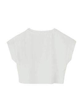 T-Shirt Name It Vilma Crop Aloha Bianco per Bambina