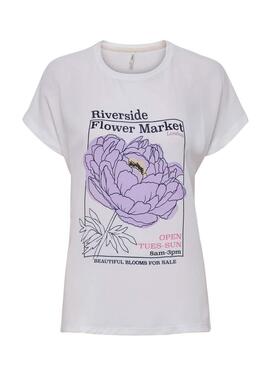 T-Shirt Only Flora Market Bianco per Donna