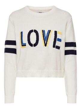 Pullover Only Kaisa Love Bianco per Donna