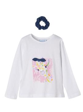 T-Shirt e Scrunchie Mayoral Giraffa Bianco Bambina