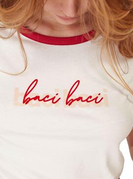 T-Shirt Naf Naf BaciBaci Bianco per Donna