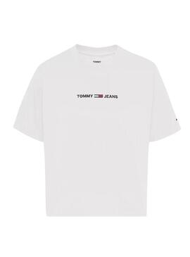 T-Shirt Tommy Jeans Crop Logo Linear Bianco Donna