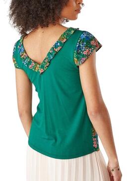 T-Shirt Naf Naf Stampato Floreale Verde per Donna
