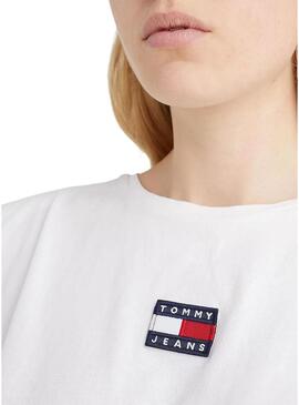 T-Shirt Tommy Jeans Crop Elastico Bianco Donna