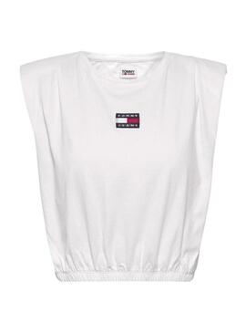 T-Shirt Tommy Jeans Crop Elasticated Bianco Donna