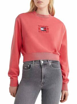 Felpa Tommy Jeans Crop Rosa Senza Tempo Per Donna