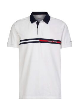 Polo Tommy Jeans Reg Chest Flag Bianco per Uomo