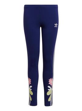 Leggins Adidas Pink Flower Blu Navy Per Bambina