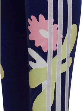 Leggins Adidas Pink Flower Blu Navy Per Bambina