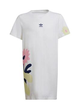 T-Shirt Vestito Adidas Fiore Rosa Bianco Bambina