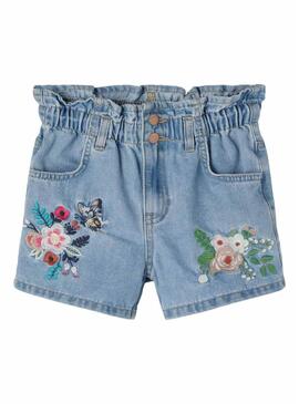 Short Jeans Name It Wide Blu Flores Per Bambina