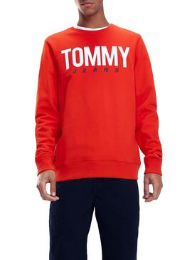 Felpe Tommy Jeans Essential Logo Crew Rosso