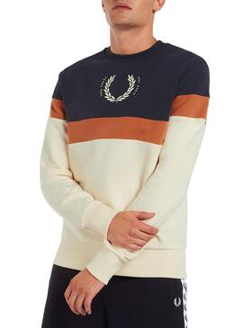 Felpa Fred Perry Print Block Beige Per Uomo