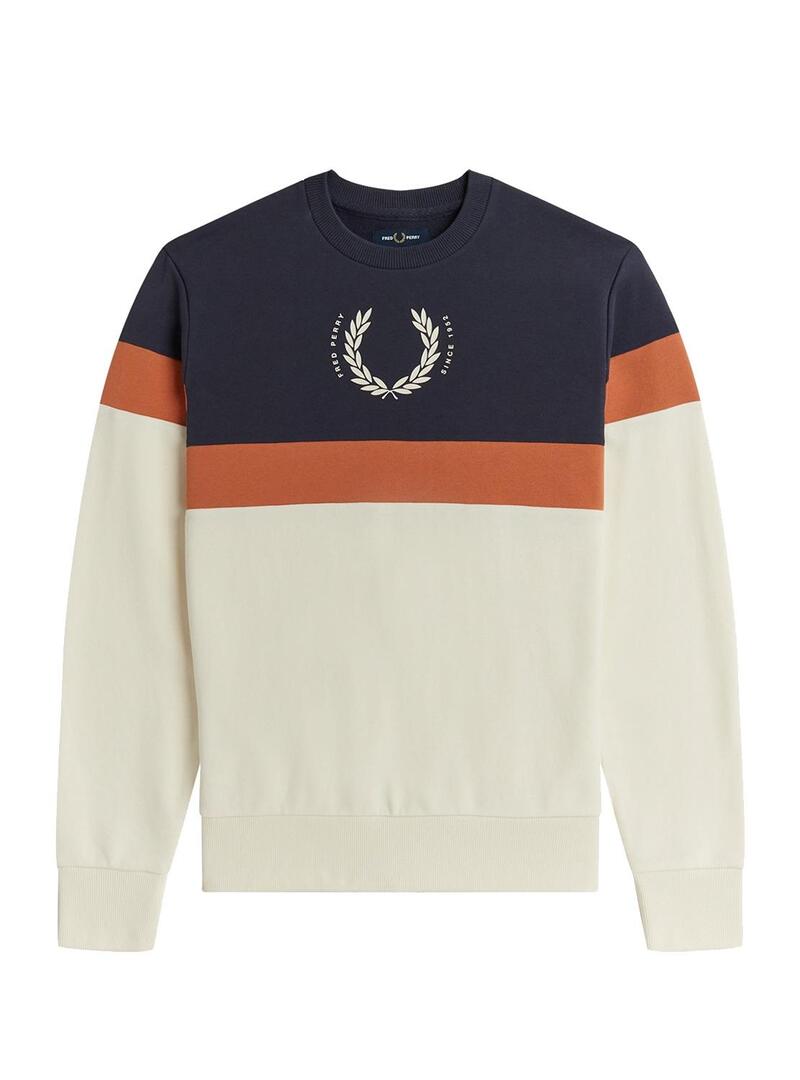 Felpa Fred Perry Print Block Beige Per Uomo