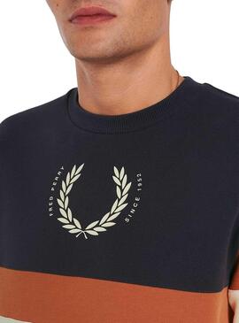 Felpa Fred Perry Print Block Beige Per Uomo