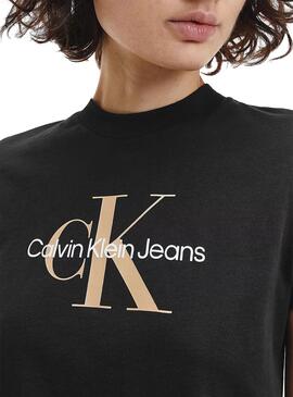 T-Shirt Calvin Klein Monogram Baby Nero Donna