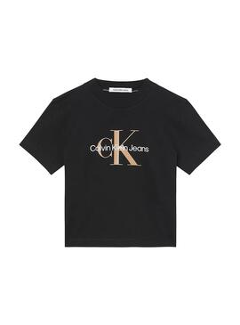 T-Shirt Calvin Klein Monogram Baby Nero Donna