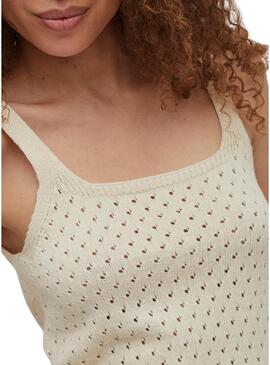 Top Vila Visibile Calado Beige per Donna