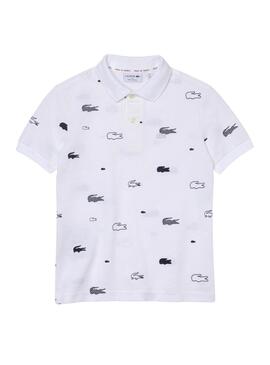 Polo Lacoste Logo Estampado Bianco Bambino