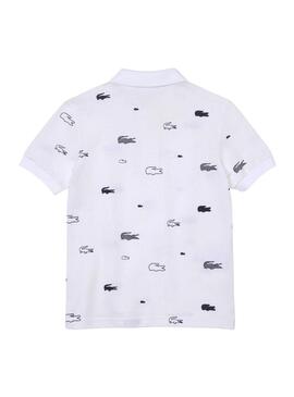 Polo Lacoste Logo Estampado Bianco Bambino