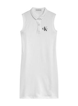 Vestito Polo Calvin Klein Monogram Bianco Bambina