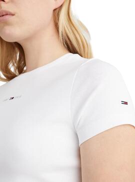 T-Shirt Tommy Jeans Baby Crop Bianco per Donna