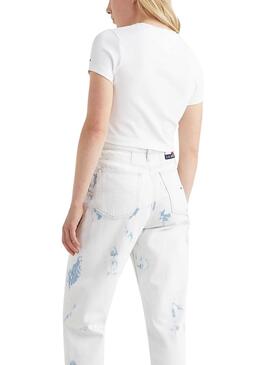 T-Shirt Tommy Jeans Baby Crop Bianco per Donna