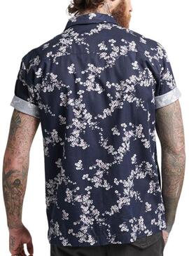 Camicia Superdry Hawaiian Blu Navy Floreale per Uomo