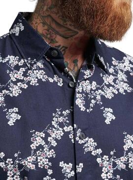 Camicia Superdry Hawaiian Blu Navy Floreale per Uomo