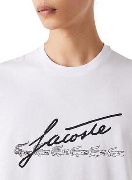 T-Shirt Lacoste Firma Bianco per Uomo