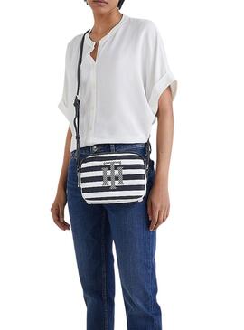 Borsa A Tracolla Tommy Hilfiger Strisce Blu Navy per Donna