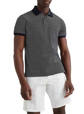 Polo Tommy Hilfiger Micro Print Slim Blu Navy Uomo