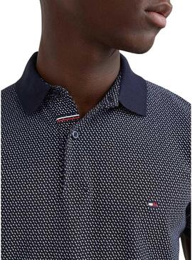 Polo Tommy Hilfiger Micro Print Slim Blu Navy Uomo