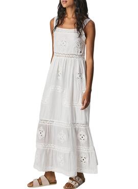 Vestito Pepe Jeans Loyce Crochet Bianco per Donna