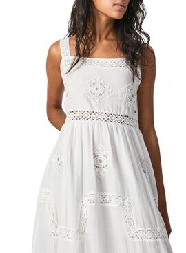 Vestito Pepe Jeans Loyce Crochet Bianco per Donna