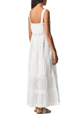 Vestito Pepe Jeans Loyce Crochet Bianco per Donna