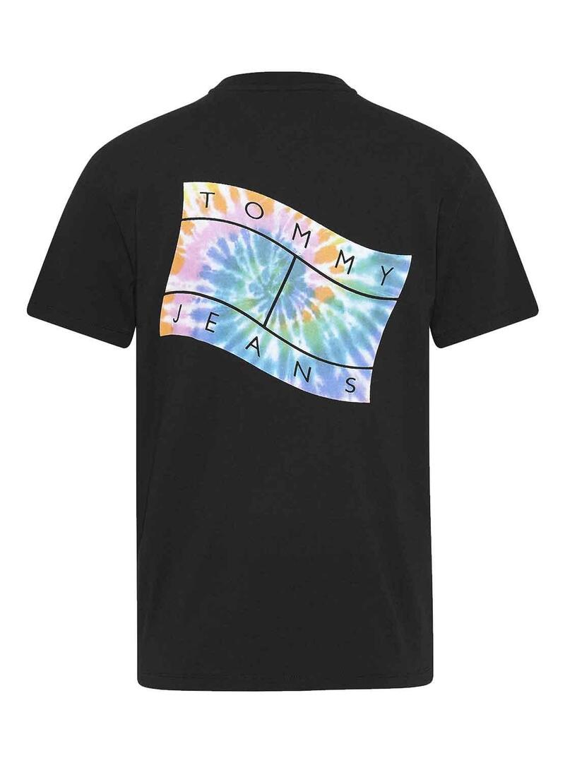 T-Shirt Tommy Jeans Flag Tie Dye Nero Uomo