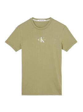 T-Shirt Calvin Klein Monogram Logo Verde Uomo