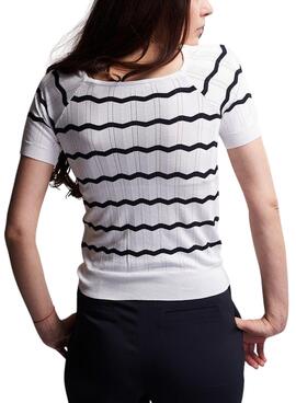 T-Shirt Naf Naf Strisce Bianco e Blu Navy per Donna