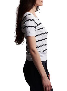 T-Shirt Naf Naf Strisce Bianco e Blu Navy per Donna