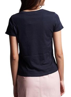 T-Shirt Naf Naf Logo Flores Blu Navy per Donna