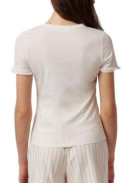 T-Shirt Naf Naf Disegno Fiori Bianco per Donna