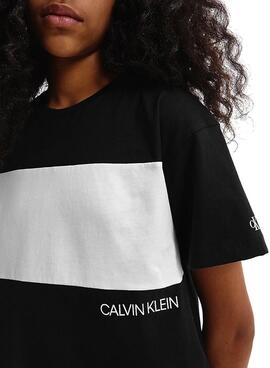 T-Shirt Calvin Klein Colorblock Nero per Bambina